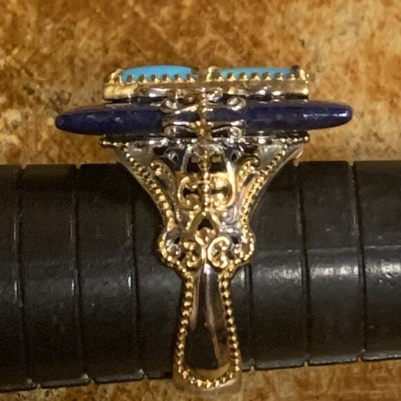 Gems En Vogue Ring Sz 9 Sterling Silver Two Tone, Lapis & Turquoise M. Valitutti - Picture 8 of 9